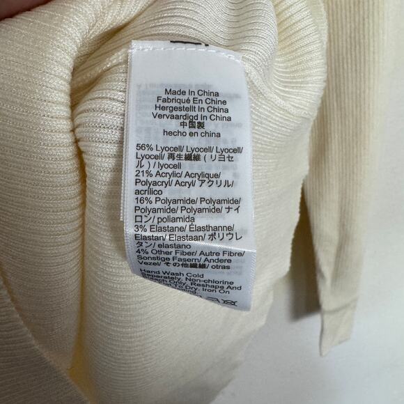 J.Crew Henley Sweater WMNS L Mountain White Long Sleeve Ribbed Tencel Crew Neck - Picture 6 of 7